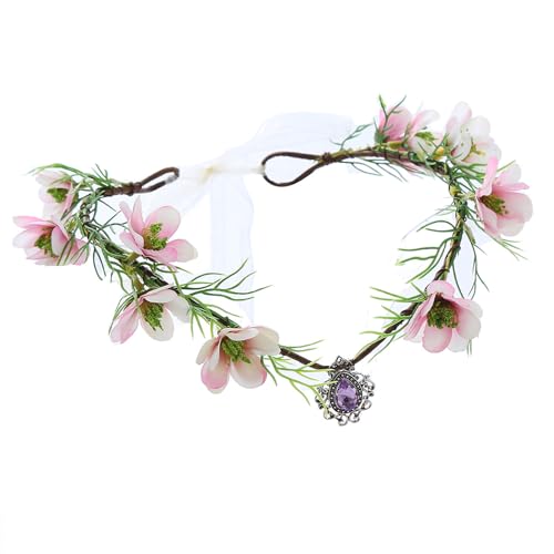 Blumen-Haarband für Frauen mit Kristall-Anhänger, Blumen-Haarband, Boho-Stil, elegantes Kopfschmuck, Blumenkopfschmuck, Cosplay, Halloween, Party, Kopfbedeckung, handgefertigte Blume von Yfenglhiry