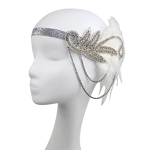 Damen-Stirnbänder mit Federn, Pailletten, handgefertigtes Haar-Accessoire für Frauen, Kopfschmuck, 20er-Jahre-Kunst, Maskerade, Party-Stirnband von Yfenglhiry