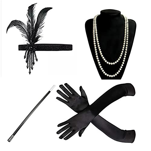 Feder-Stirnbänder, Cocktail, Teeparty, Kopfbedeckung für Mädchen, Gatsby-Zubehör, Halskette, Handschuhe, brüllende 20er-Jahre-Feder-Stirnbänder, Junggesellinnenabschied von Yfenglhiry