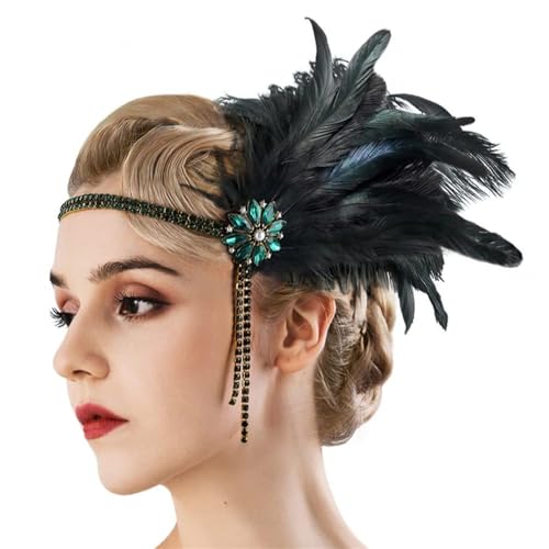 Feder-Stirnbänder, Cocktail-Kopfbedeckung für Mädchen, Maskerade, Haarschmuck, 1920er-Jahre, Flapper-Stirnband, Kristalle, funkelnde Stirnbänder für Damen von Yfenglhiry