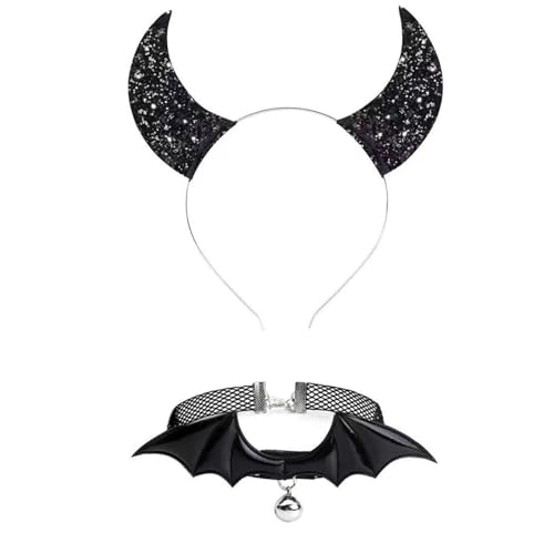 Glitzerndes Haarband für Mädchen, Gothic, Halloween, Cosplay, Teufelsflügel, Punk, Haarschmuck, einzigartige schwarze Kopfbedeckung, Fledermausflügel-Stirnband für Frauen von Yfenglhiry