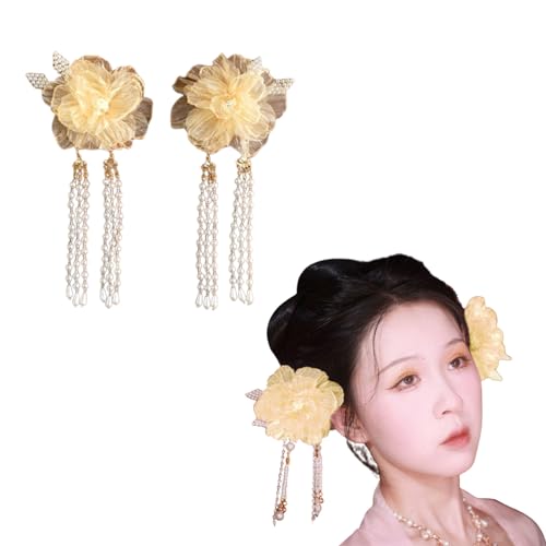 Haarspangen, chinesische alte Haarnadeln, Blumen und Perlen, traditioneller chinesischer Haarschmuck, Zubehör, Gürtel von Yfenglhiry