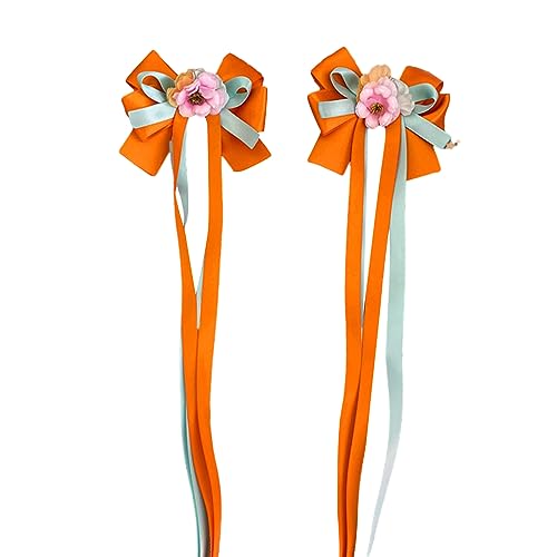 Handgefertigte Stirnbänder für Damen, langes Band, orangefarbene Blume, Kopfbedeckung, Dienstmädchen, Cosplay, Party, Requisiten, Haar-Accessoires von Yfenglhiry