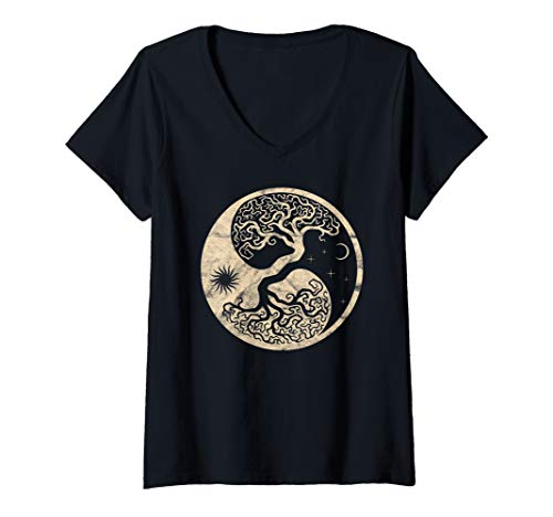 Damen Yggdrasil Wikinger Baum Midgard Odhin Thor Wotan Walhalla T-Shirt mit V-Ausschnitt Damen Yggdrasil Wikinger Baum Midgard Odhin Thor Wotan Walhalla T-Shirt mit V-Ausschnitt von Yggdrasil Wikinger Baum Midgard Odhin Thor Wotan