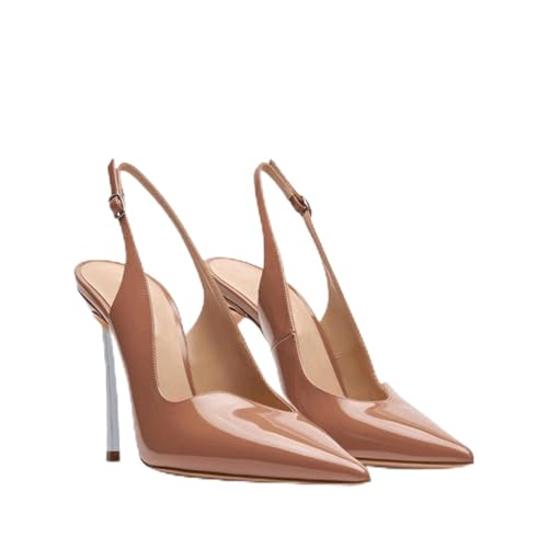 YhdtHSF 12CM/4.7IN Damen Slingback Kitten Heel Spitzes Kleid Pumps Schuhe,Braun,37 EU von YhdtHSF