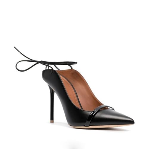 YhdtHSF 12CM Damen Pumps Riemchen High Heels Schnürung Stiletto Spitze Geschlossene Zehe Party Brautkleid Schuhe,Schwarz,37 EU von YhdtHSF