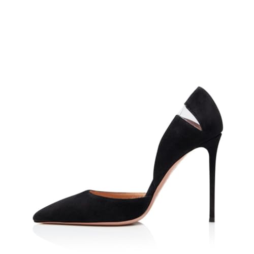 YhdtHSF 12CM Damen Stiletto High Heel Spitzzehen Pumps Slip-On Party Basic Klassisch,Schwarz,34 EU von YhdtHSF