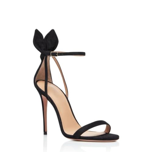 YhdtHSF 12CM Frauen Sandalen mit Knöchelriemen, Schnalle, Offene Spitze, Hohe Stiletto-Absätze, Pumpkleider, Partyschuhe,Schwarz,38 EU von YhdtHSF