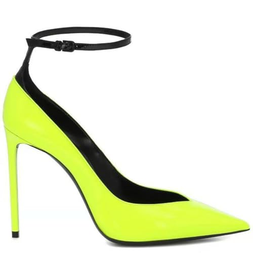 YhdtHSF 12CM Geschlossene Zehen Absatzsandalen für Frauen mit Knöchelriemen, Stiletto, spitz zulaufend,Gelb,43 EU von YhdtHSF
