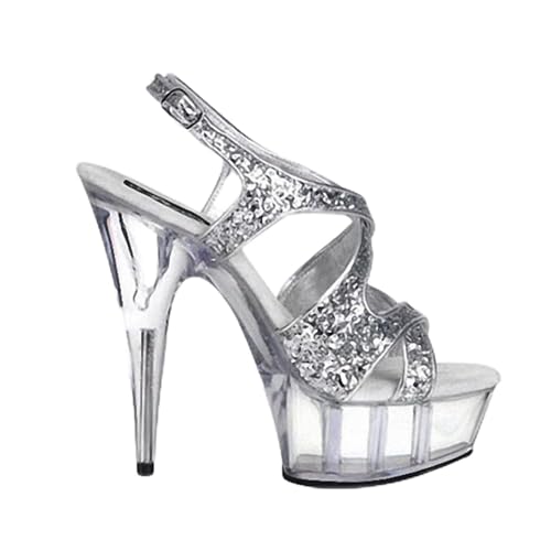 YhdtHSF 15CM Sandalen Damen Offene Zehe Bankett Nachtclub Dünner Absatz wasserdichte Plattform Glitzer High Heels,Silber,45 EU YhdtHSF 15CM Sandalen Damen Offene Zehe Bankett Nachtclub Dünner Absatz wasserdichte Plattform Glitzer High Heels,Silber,45 EU von YhdtHSF
