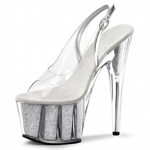 YhdtHSF 17CM Damen Klare Peep Toe High Heel Slingback Pumps Plateau Stiletto Absatz Party Kleid Schuhe,Silber,42 EU YhdtHSF 17CM Damen Klare Peep Toe High Heel Slingback Pumps Plateau Stiletto Absatz Party Kleid Schuhe,Silber,42 EU von YhdtHSF