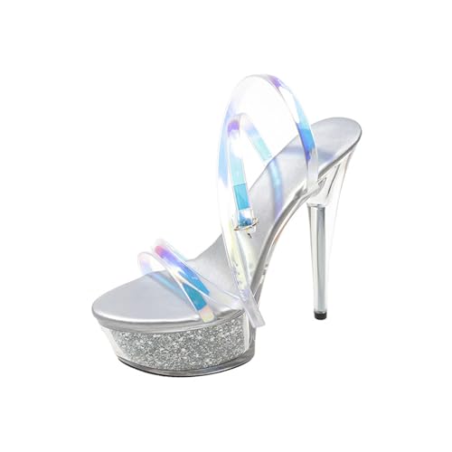 YhdtHSF 17CM Frauen Klare Plattform Offene Zehe Riemchen Riemen Stiletto Heel Sandalen,Silber,42 EU YhdtHSF 17CM Frauen Klare Plattform Offene Zehe Riemchen Riemen Stiletto Heel Sandalen,Silber,42 EU von YhdtHSF