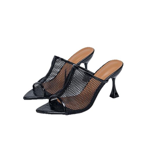 YhdtHSF 8CM Frauen Pumps Geschlossen Spitze Zehenpartie High Heels Stiletto Pantoletten mit Absatz Sandalen Kleid Schuhe,Schwarz,36 EU von YhdtHSF