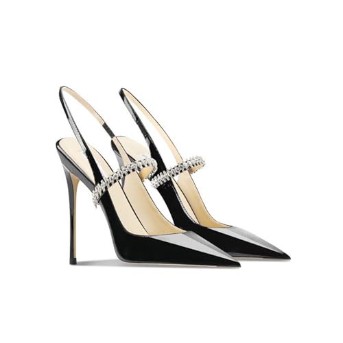 YhdtHSF Damen Heel Pointed Toe Pumps Slip-On Strass Kristall Brautkleid 3,9 Zoll Heels,Schwarz,40 EU von YhdtHSF