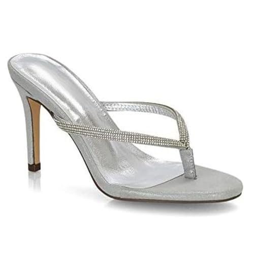 YhdtHSF Damen Kitten Heels Sandalen Open Toe Flip Flop Heels 3,9 Zoll Sandalen mit Absatz,Silber,43 EU von YhdtHSF