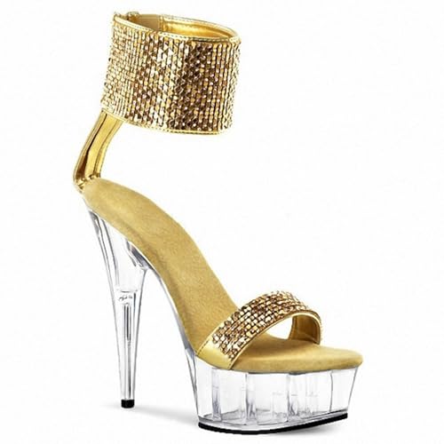 YhdtHSF Damen Klare Plattform Chunky High Heels Knöchelriemen Sandalen mit Absatz Hochzeit Party Kleid Schuhe,Gold,41 EU YhdtHSF Damen Klare Plattform Chunky High Heels Knöchelriemen Sandalen mit Absatz Hochzeit Party Kleid Schuhe,Gold,41 EU von YhdtHSF