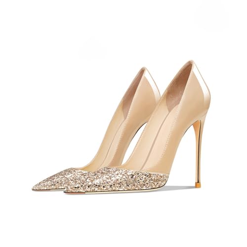 YhdtHSF Damen Pumps mit spitzem Absatz Slingback Stiletto Absatz Slip On Arbeitsparty Kleid Schuhe,Gold,40 EU von YhdtHSF