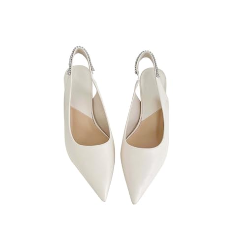 YhdtHSF Damen Slingback Kitten Heels Geschlossene Spitze Spitze Pumps Schnalle Riemen Hochzeit Party Kleid Schuhe,Weiß,39 EU von YhdtHSF