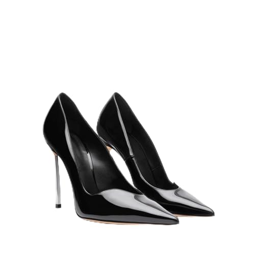 YhdtHSF Damen Spitze Zehe High Heels Lackleder Pumps Stiletto Absatz Slip On Büro Party Hochzeitskleid Schuhe,Schwarz,42 EU von YhdtHSF