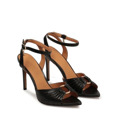 YhdtHSF Damen Stilettos High Heel Peep Offene Zehe Knöchelriemen Slingback Sandalen Brautkleid Pumps Hofschuhe Schuhe 10CM,Schwarz,34 EU von YhdtHSF