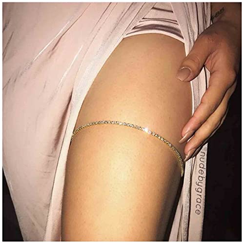 Yheakne Bling Kristall Oberschenkel Kette Strass Bein Kette Silber Tennis Kette Oberschenkel Hoch Kette Sommer Körper Kette Schmuck Für Frauen Und Mädchen von Yheakne
