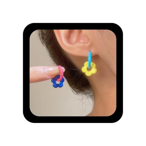 Yheakne Böhmische Acryl Blume Reifen Ohrringe Harz Süßigkeiten Blume Ohrringe Bunte Gänseblümchen Tropfen Ohrring Gänseblümchen Floral Reif Ohrring Schmuck Für Frauen von Yheakne