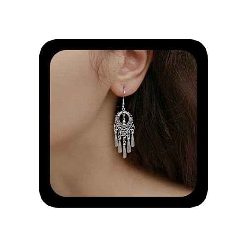 Yheakne Böhmischen Filigranen Quaste Tropfen Ohrringe Silber Filigrane Kronleuchter Ohrringe Stammes-Träne Fransen Ohrring Zigeuner Kreis Baumeln Ohrring Schmuck Für Frauen von Yheakne