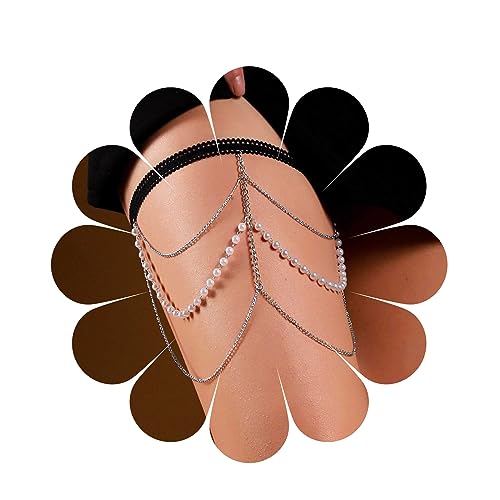 Yheakne Bohème Geschichtet Perle Bein Kette Silber Perle Oberschenkel Kette Vintage Oberschenkel Bein Kette Rave Bikini Oberschenkel Körper Kette Schmuck Für Frauen Und Mädchen Geschenke (Silber) von Yheakne