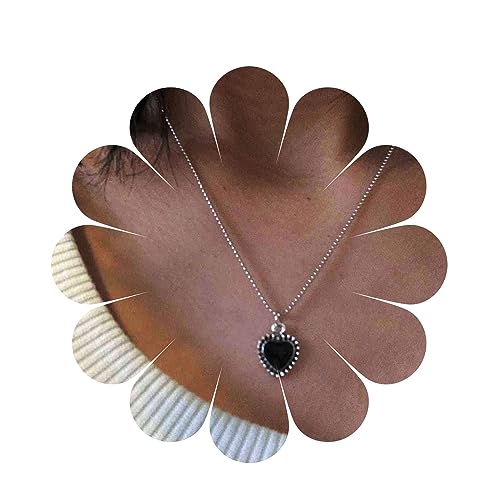 Yheakne Bohème Liebe Herz Choker Halskette Schwarz Herz Anhänger Halskette Silber Perlen Kette Choker Halskette Angst Halskette Kette Schmuck Für Frauen Und Mädchen von Yheakne