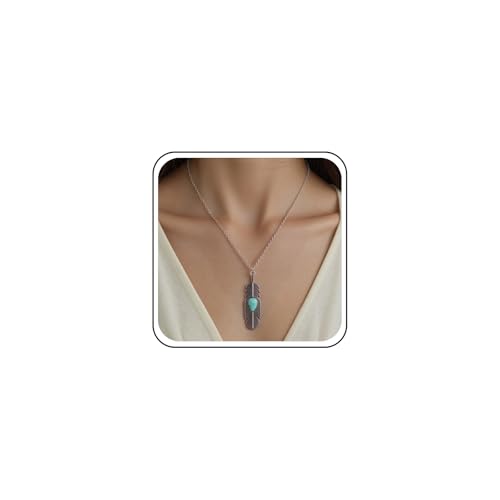Yheakne Bohemian Türkis Feder Anhänger Halskette Silber Feder Choker Halskette Oval Blau Türkis Halsketten Lange Blatt Halsketten Kette Schmuck Für Frauen Yheakne Bohemian Türkis Feder Anhänger Halskette Silber Feder Choker Halskette Oval Blau Türkis Halsketten Lange Blatt Halsketten Kette Schmuck Für Frauen von Yheakne