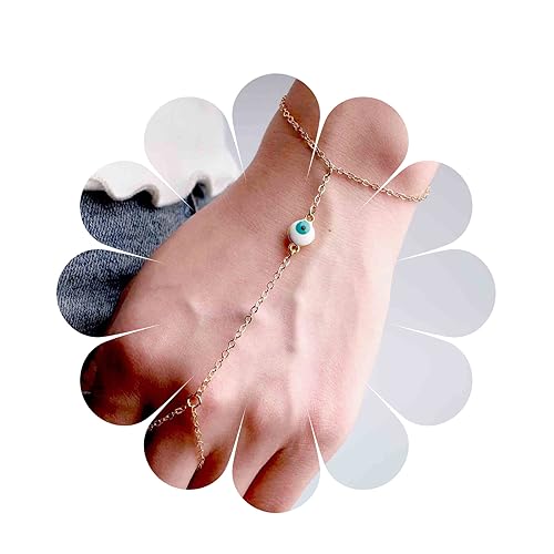 Yheakne Boho Böses Auge Fingerarmband Goldring Handgelenkarmband Vintage Sklavenarmband Minimalistisches Ringkettenarmband Handkettenschmuck Für Frauen Und Mädchen Amulett Geschenke (Gold) von Yheakne