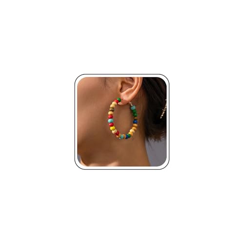 Yheakne Boho Bunte Perle Reifen Ohrringe Regenbogen Perle Huggie Hoop Ohrringe Kreis Runde Holz Perlen Ohrring Multi Farbe Hölzernen Perlen Reifen Baumeln Ohrring Schmuck Für Frauen von Yheakne
