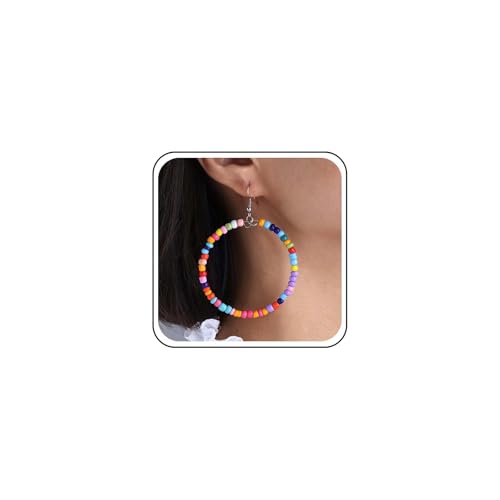 Yheakne Boho Bunte Samen Perle Baumeln Ohrringe Regenbogen Perle Kreis Tropfen Ohrringe Multi Farbe Perlen Reif Ohrring Kreis Perlen Reif Baumeln Ohrring Schmuck Für Frauen von Yheakne