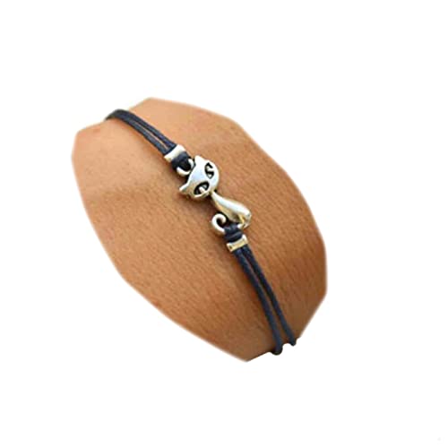 Yheakne Boho Cat Armband mit schwarzem Kordelzug Armband mit Lederband Doppeldraht Armband mit Handkette Schmuck für Frauen und Mädchen Katzenliebhaber Geschenk, Leder von Yheakne