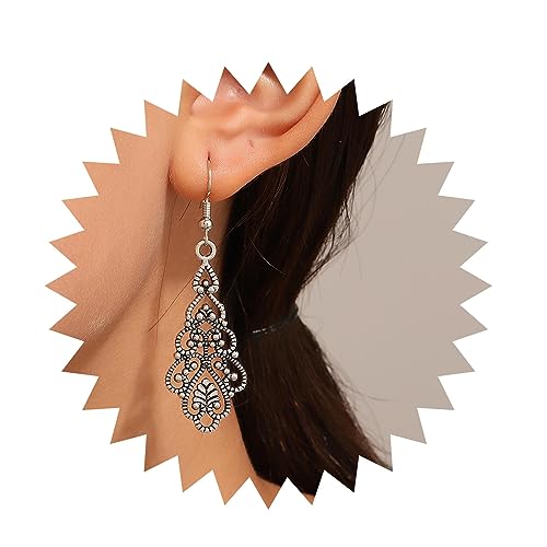 Yheakne Boho Filigrane Tropfenohrringe Silber Tribal Filigrane Ohrringe Hohl Geschnitzt Filigrane Ohrringe Vintage Filigrane Ohrringe Schmuck Für Frauen Und Mädchen von Yheakne