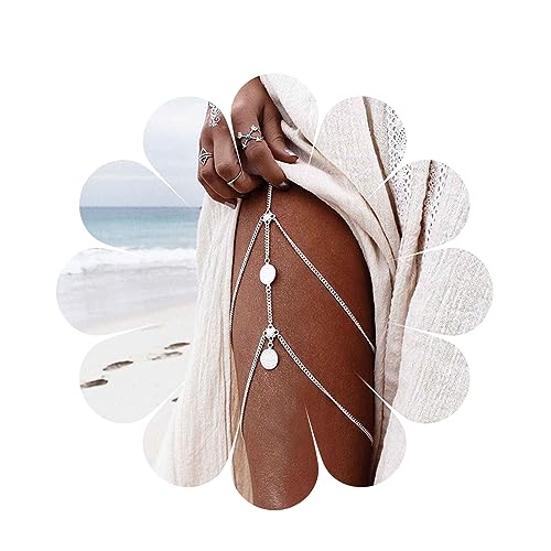Yheakne Boho Geschichtet Münze Bein Kette Silber Scheibe Oberschenkel Kette Vintage Oberschenkel Bein Kette Rave Bikini Oberschenkel Körper Kette Schmuck Für Frauen Und Mädchen Geschenke von Yheakne