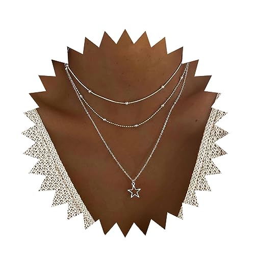 Yheakne Boho Geschichtet Stern Choker Halskette Silber Stern Anhänger Halskette Schichtung Satelliten Kette Halskette Umriss Stern Halskette Kette Schmuck Für Frauen Und Mädchen von Yheakne