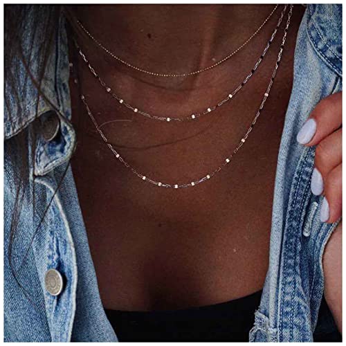 Yheakne Boho Geschichtete Halskette Choker Gold Spitze Kette Halskette Schimmernd Glänzende Halskette Vintage Mehrschichtige Perlen Halskette Schmuck Für Frauen Und Mädchen von Yheakne