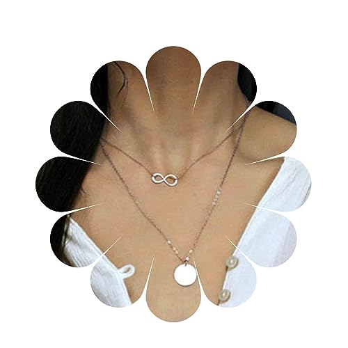 Yheakne Boho Geschichtete Infinity Münze Halskette Choker Silber Disc Anhänger Halskette Für immer Halskette Vintage Kreis Choker Halskette Kette Schmuck für Frauen und Mädchen Geschenke für Sie von Yheakne
