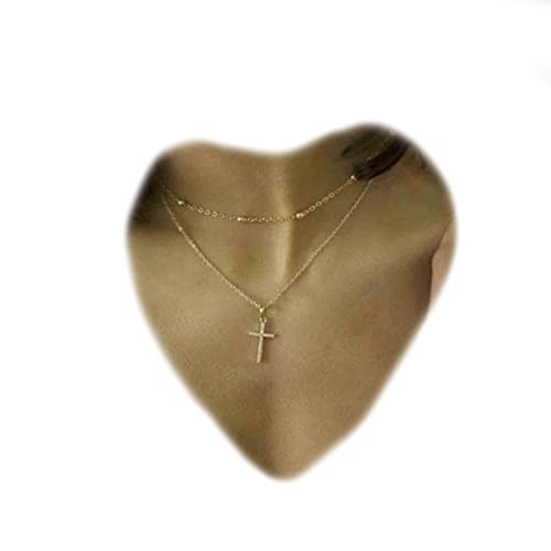 Yheakne Boho Geschichtete Kreuz Choker Halskette Gold Kreuz Anhänger Halskette Kugel Satelliten Kette Halskette Vintage Doppelschicht Halskette Kette Schmuck für Frauen und Mädchen Geschenk (Gold) von Yheakne