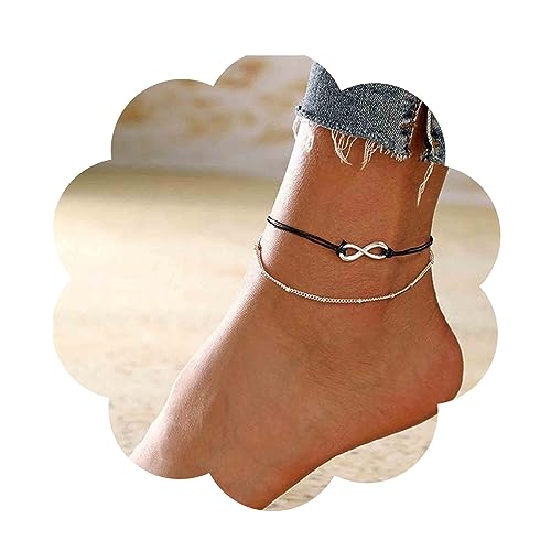 Yheakne Boho Geschichteten Unendlichkeit Knöchel Armband Silber Satellit Fußkettchen Armband Retro Schwarz Seil Fußkettchen Kette Personlized Sommer Fuß Kette Schmuck Für Frauen Und Mädchen (Silber) von Yheakne