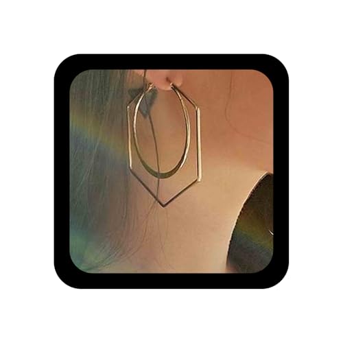 Yheakne Boho Große Hexagon Creolen Gold Übertriebener Kreis Ohrringe Trendy Geometrische Ohrringe Punk Statement Ohrringe Schmuck für Frauen und Mädchen von Yheakne