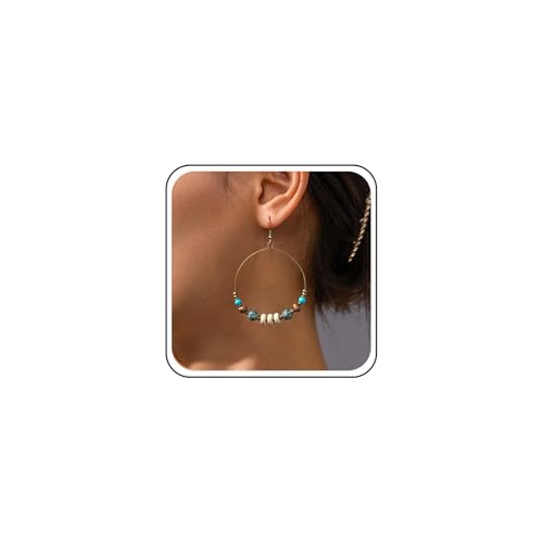 Yheakne Boho Holzperle Kreis Baumeln Ohrringe Hohlen Kreis Reifen Ohrringe Runden Türkis Tropfen Ohrring Braun Perle Reifen Ohrring Schmuck Für Frauen von Yheakne