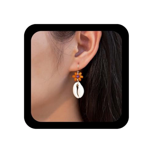 Yheakne Boho Kaurimuschel Ohrringe Muschel Baumeln Ohrringe Orange Blume Tropfen Ohrring Sommer Strand Kaurimuschel Ohrring Schmuck Für Frauen von Yheakne