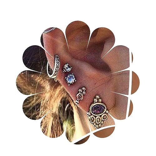 Yheakne Boho Kreis Huggie Creolen Silber Cz Manschettenohrringe Vintage Lila Kristall Ohrstecker Knorpel Mehrere Piercing Ohrringe Set Schmuck für Frauen und Mädchen Yheakne Boho Kreis Huggie Creolen Silber Cz Manschettenohrringe Vintage Lila Kristall Ohrstecker Knorpel Mehrere Piercing Ohrringe Set Schmuck für Frauen und Mädchen von Yheakne