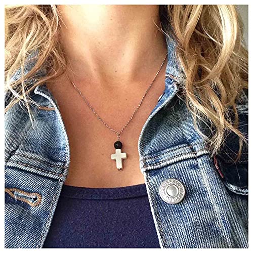 Yheakne Boho Kreuz Anhänger Halskette Schwarze Lava Perle Choker Halskette Silber Kette Halskette Minimalistische Alltagshalskette Schmuck für Frauen und Mädchen Yheakne Boho Kreuz Anhänger Halskette Schwarze Lava Perle Choker Halskette Silber Kette Halskette Minimalistische Alltagshalskette Schmuck für Frauen und Mädchen von Yheakne