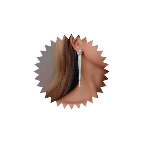 Yheakne Boho Kristall Kronleuchter Ohrringe Silber Schlanke Kette Tropfen Ohrringe Funkelnden Halo Strass Ohrstecker Ohrringe Lange Cz Quaste Kette Ohrringe Schmuck Für Frauen Und Mädchen von Yheakne