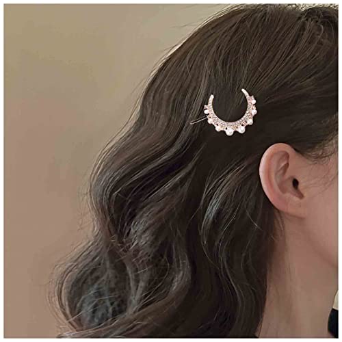 Yheakne Boho Kristall Mond Haarspange Cz Mond Haarspange Gold Perle Halbmond Haarspange Perlenkopfspange Kopfbedeckung Dekorative Kopfbedeckungen Haarzubehör Für Frauen Und Mädchen (gold) von Yheakne