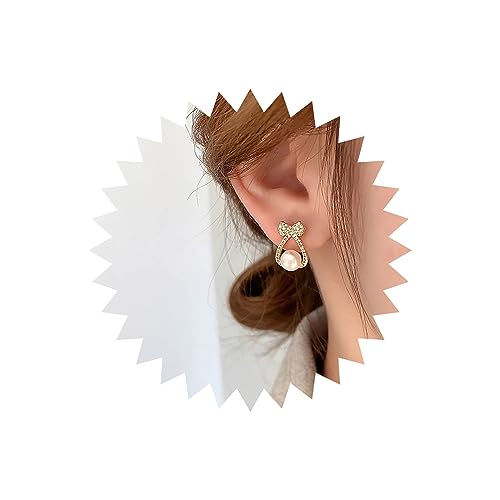 Yheakne Boho Kristall Perle Tropfen Ohrringe Gold Cz Bowknot Perle Ohrringe Strass Bogen Ohrstecker Vintage Kristall Perle Baumeln Ohrringe Schmuck Für Frauen Und Mädchen von Yheakne