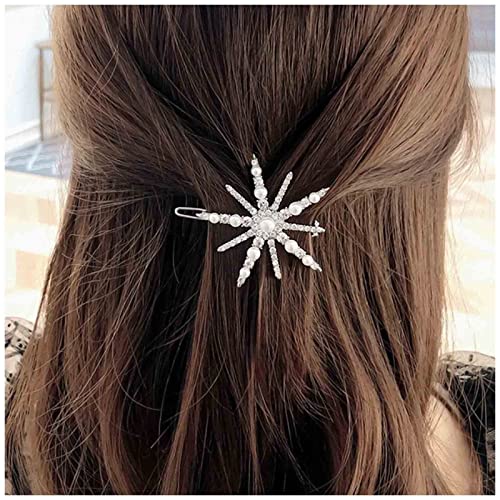 Yheakne Boho Kristall Stern Haarspange Pin Strass Perle Haarspange Barrette Vintage Haarspange Gold Strass Haarspangen Dekorative Bobby Pin Glanz Hochzeit Haarschmuck Für Frauen Und Mädchen (Silber) von Yheakne